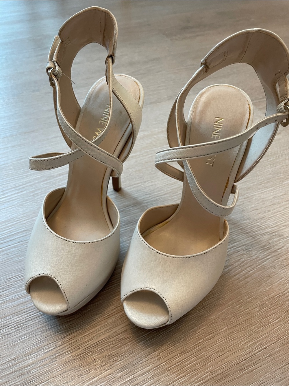 Nine West Cream Open-Toe Ankle-Strap Heels